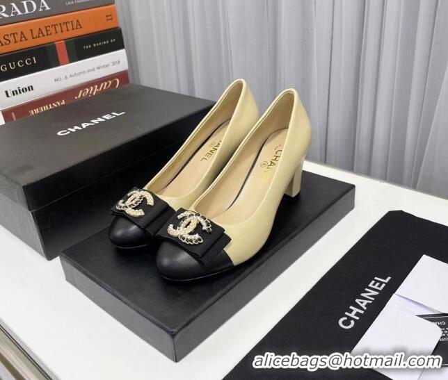 Good Looking Chanel Lambskin Pump with 6cm Heel Beige 209053