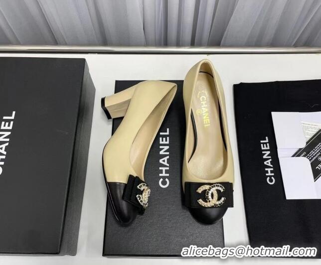 Good Looking Chanel Lambskin Pump with 6cm Heel Beige 209053