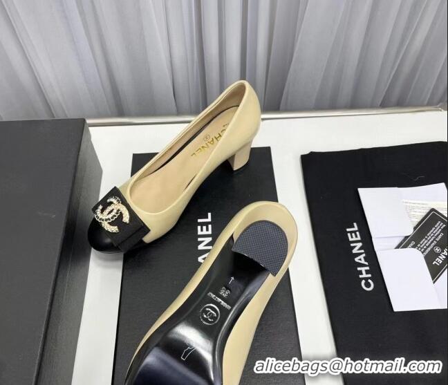 Good Looking Chanel Lambskin Pump with 6cm Heel Beige 209053