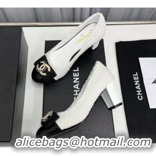 Luxury Chanel Tweed Pump with 6cm Heel White 209054