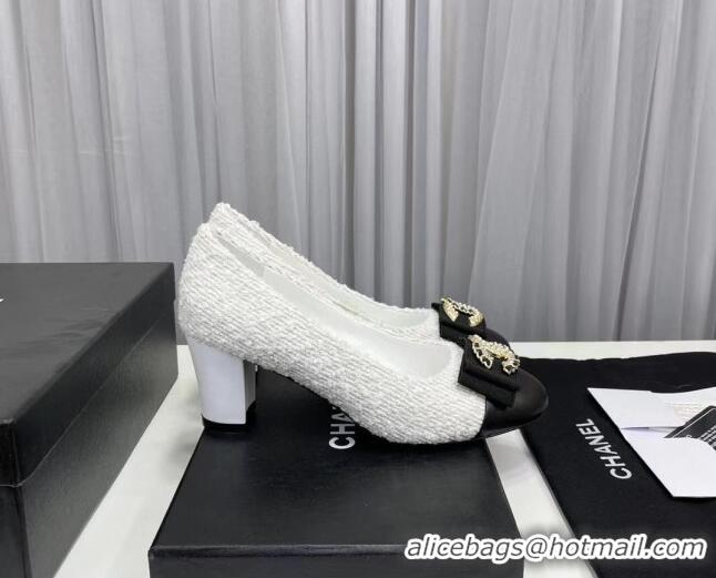 Luxury Chanel Tweed Pump with 6cm Heel White 209054