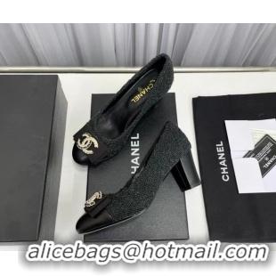 Shop Duplicate Chanel Tweed Pump with 6cm Heel Black 209055