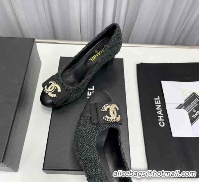 Shop Duplicate Chanel Tweed Pump with 6cm Heel Black 209055