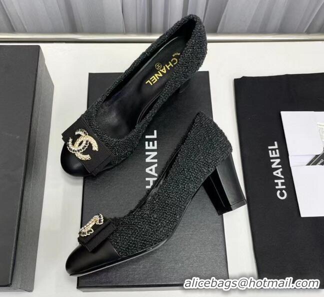 Shop Duplicate Chanel Tweed Pump with 6cm Heel Black 209055