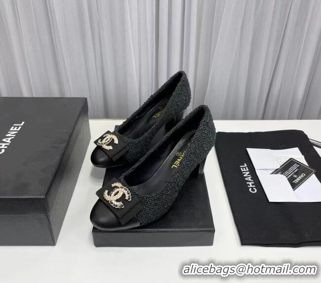 Shop Duplicate Chanel Tweed Pump with 6cm Heel Black 209055