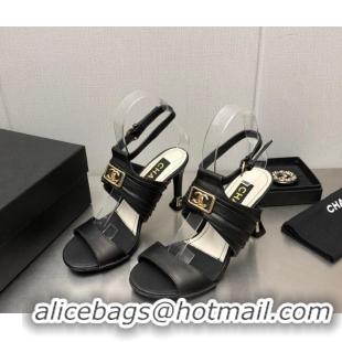 Comfortable Chanel Leather Sandals with Framed CC Black 209105