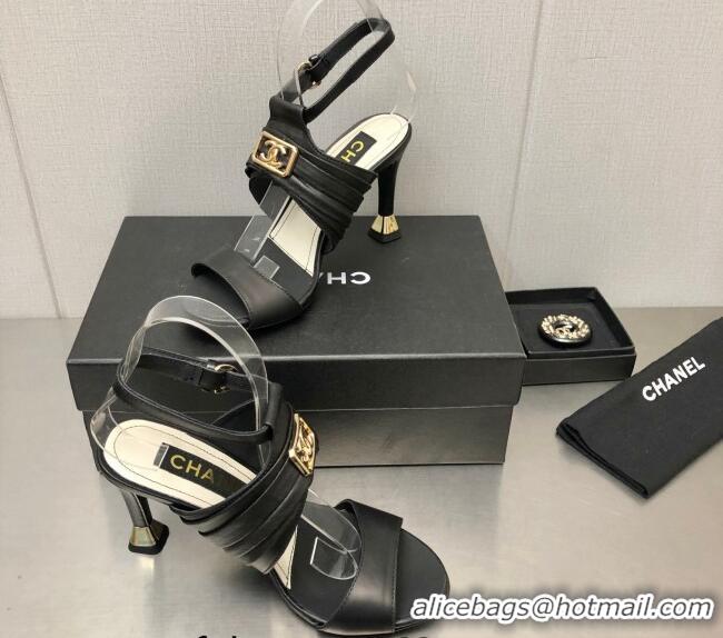 Comfortable Chanel Leather Sandals with Framed CC Black 209105