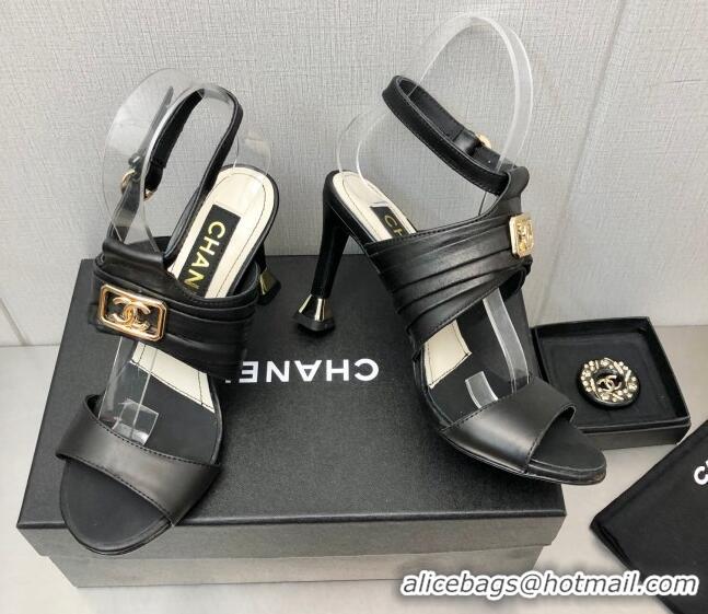 Comfortable Chanel Leather Sandals with Framed CC Black 209105