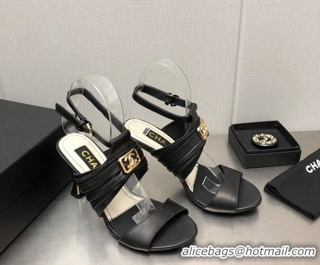 Comfortable Chanel Leather Sandals with Framed CC Black 209105