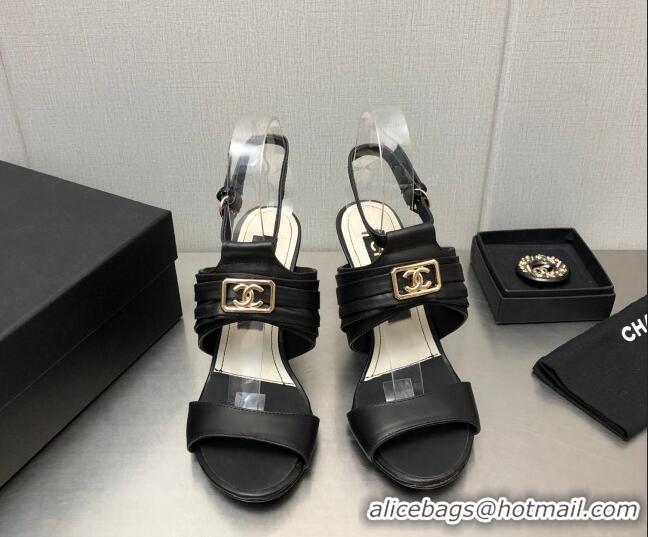 Comfortable Chanel Leather Sandals with Framed CC Black 209105