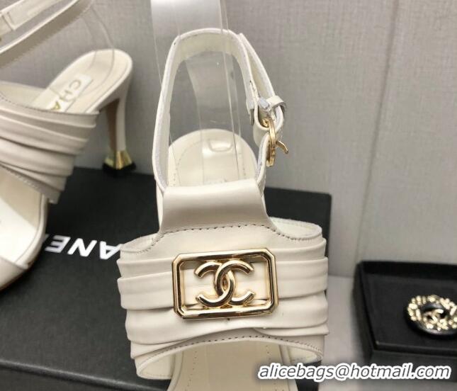 Purchase Chanel Leather Sandals with Framed CC White 209106