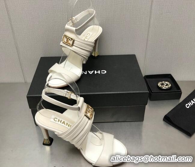 Purchase Chanel Leather Sandals with Framed CC White 209106