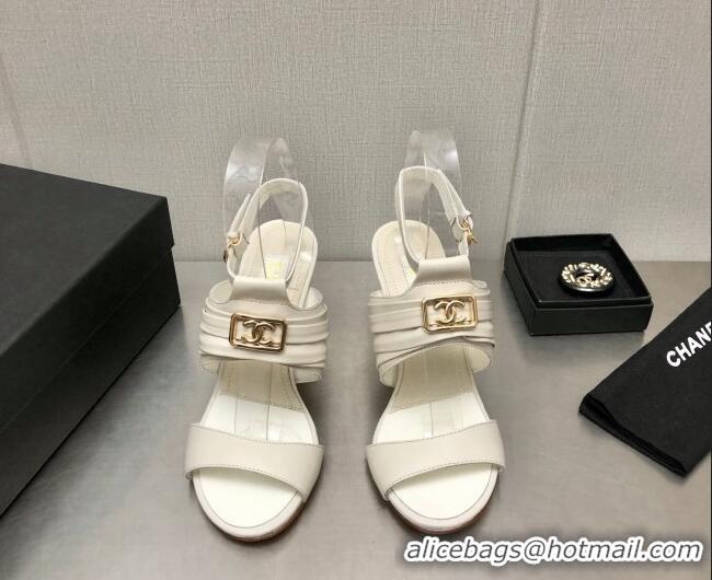 Purchase Chanel Leather Sandals with Framed CC White 209106