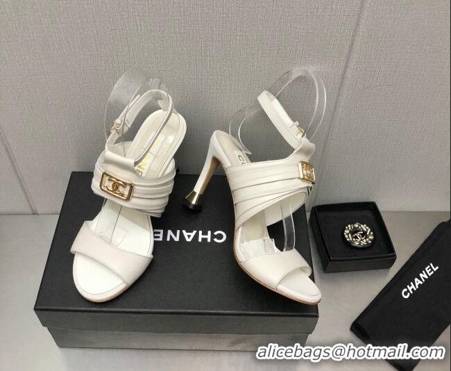 Purchase Chanel Leather Sandals with Framed CC White 209106