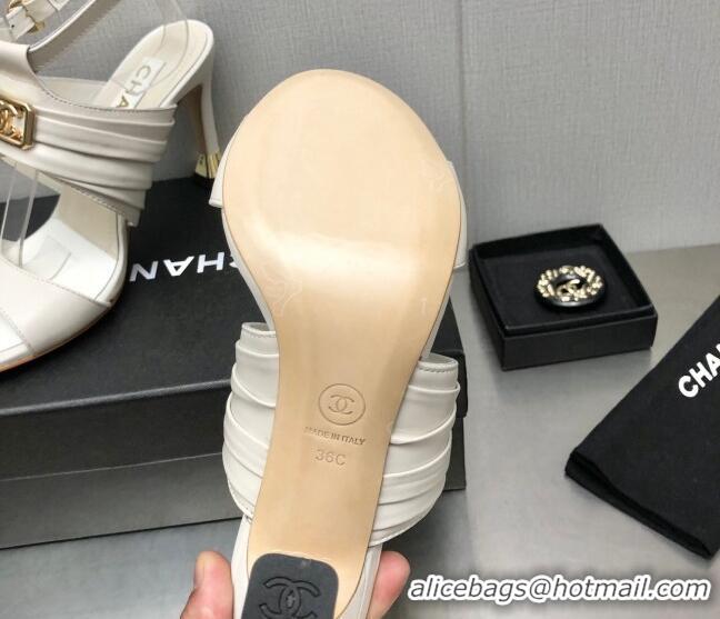 Purchase Chanel Leather Sandals with Framed CC White 209106