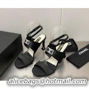 Low Price Chanel Satin Sandals with Crystal Framed CC Black 0209108