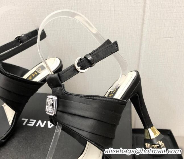 Low Price Chanel Satin Sandals with Crystal Framed CC Black 0209108