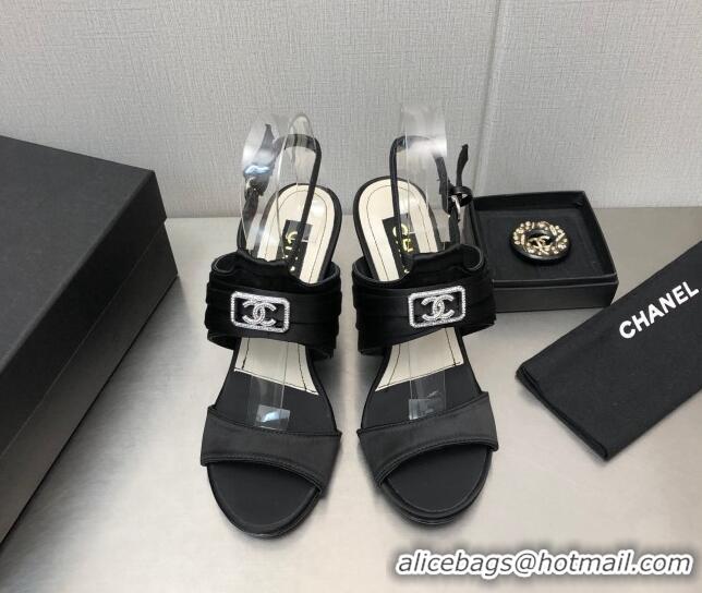 Low Price Chanel Satin Sandals with Crystal Framed CC Black 0209108