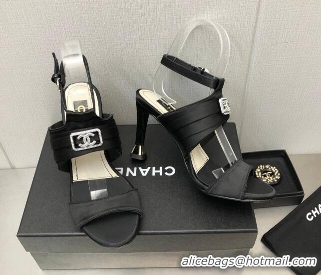 Low Price Chanel Satin Sandals with Crystal Framed CC Black 0209108