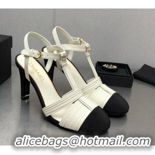 Discount Chanel Lambskin & Grosgrain Open Shoes/Pumps 8.5cm G39016 White