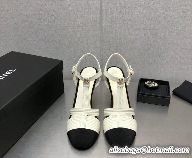 Discount Chanel Lambskin & Grosgrain Open Shoes/Pumps 8.5cm G39016 White