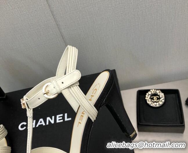 Discount Chanel Lambskin & Grosgrain Open Shoes/Pumps 8.5cm G39016 White