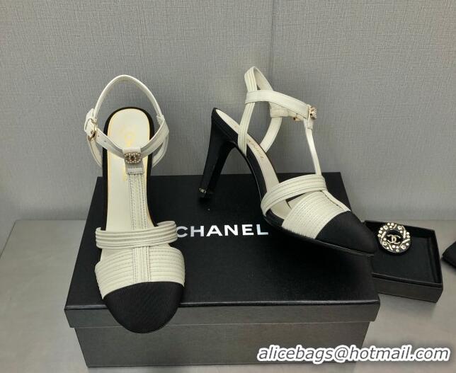 Discount Chanel Lambskin & Grosgrain Open Shoes/Pumps 8.5cm G39016 White