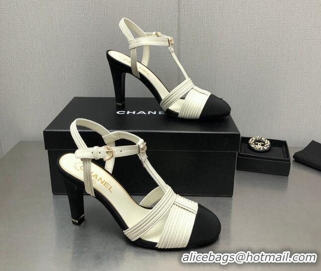 Discount Chanel Lambskin & Grosgrain Open Shoes/Pumps 8.5cm G39016 White