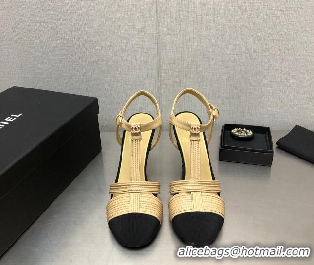 Popular Style Chanel Lambskin & Grosgrain Open Shoes/Pumps 8.5cm G39016 Beige