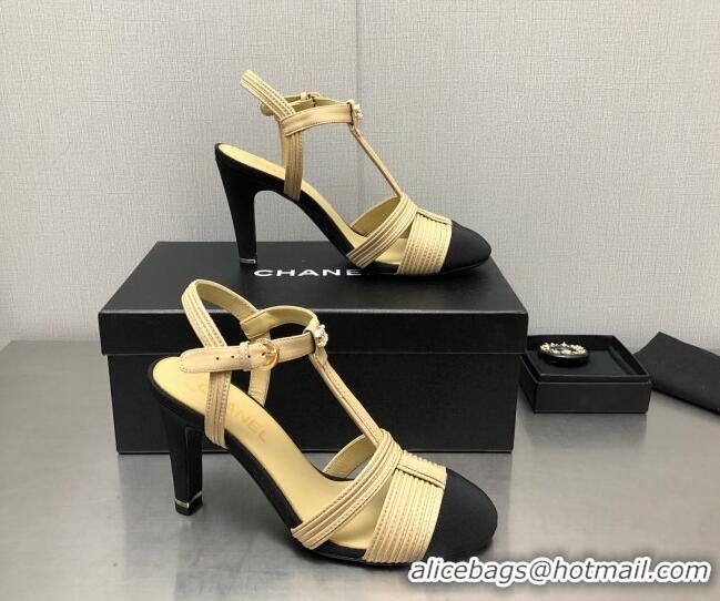 Popular Style Chanel Lambskin & Grosgrain Open Shoes/Pumps 8.5cm G39016 Beige