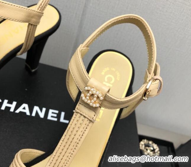 Popular Style Chanel Lambskin & Grosgrain Open Shoes/Pumps 8.5cm G39016 Beige