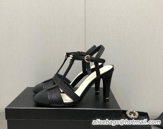 Charming Chanel Lambskin & Grosgrain Open Shoes/Pumps 8.5cm G39016 Black