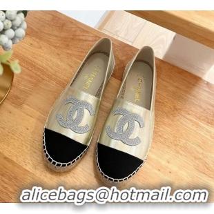 Perfect Chanel Iridescent Leather & Grosgrain Espadrilles Gold 022216