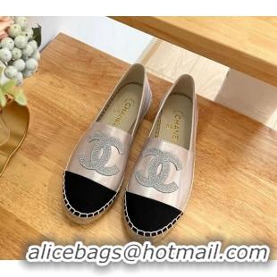 Low Cost Chanel Iridescent Leather & Grosgrain Espadrilles Pink 022217