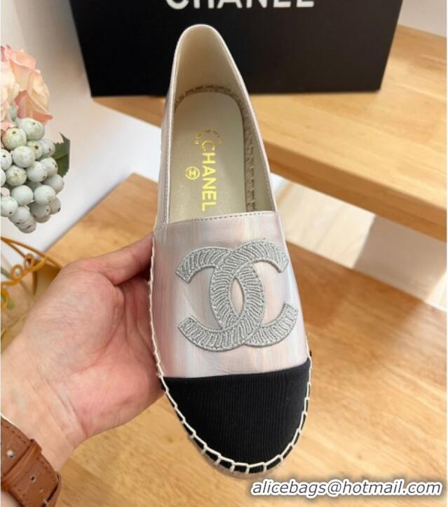 Low Cost Chanel Iridescent Leather & Grosgrain Espadrilles Pink 022217