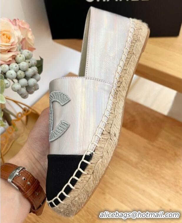 Low Cost Chanel Iridescent Leather & Grosgrain Espadrilles Pink 022217