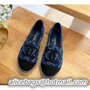 Unique Style Chanel Cotton Tweed & Grosgrain Espadrilles G29762 Blue 022218