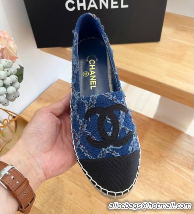 Unique Style Chanel Cotton Tweed & Grosgrain Espadrilles G29762 Blue 022218