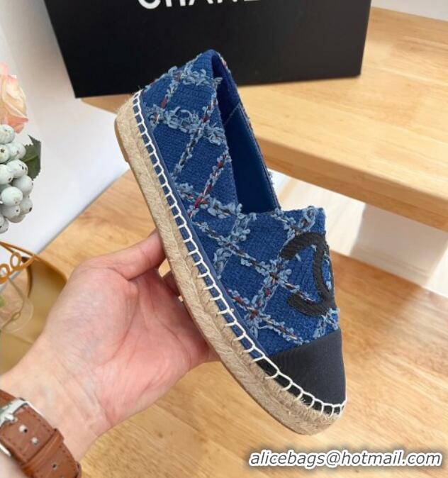 Unique Style Chanel Cotton Tweed & Grosgrain Espadrilles G29762 Blue 022218