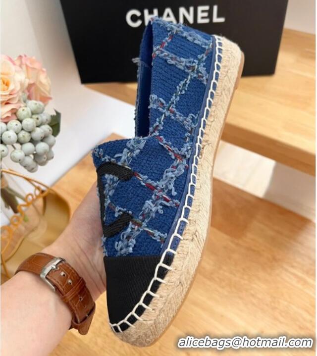 Unique Style Chanel Cotton Tweed & Grosgrain Espadrilles G29762 Blue 022218