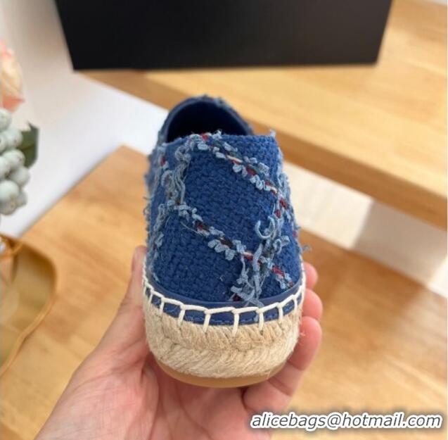 Unique Style Chanel Cotton Tweed & Grosgrain Espadrilles G29762 Blue 022218