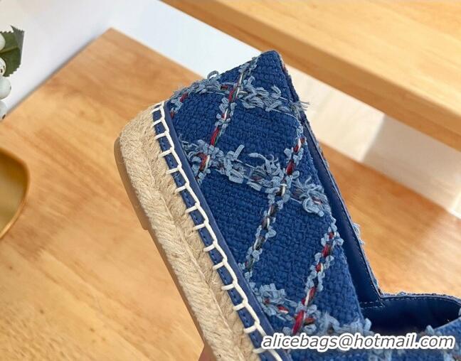 Unique Style Chanel Cotton Tweed & Grosgrain Espadrilles G29762 Blue 022218