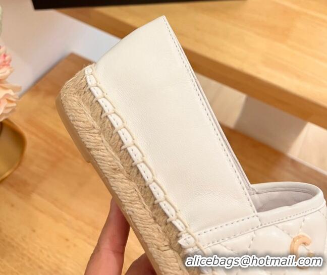 Good Quality Chanel Quilted Leather Espadrilles with Metal Letters White 022219