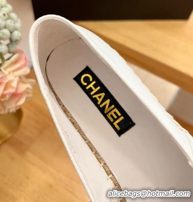 Good Quality Chanel Quilted Leather Espadrilles with Metal Letters White 022219