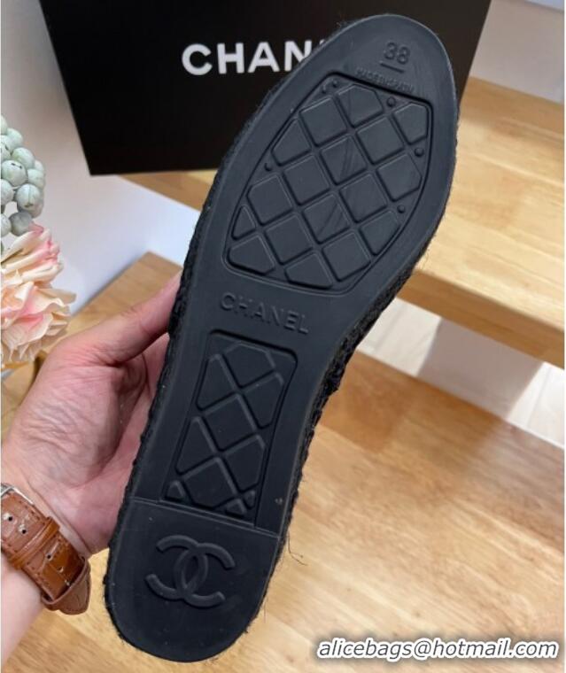 Perfect Chanel Quilted Leather Espadrilles with Metal Letters Black 022220