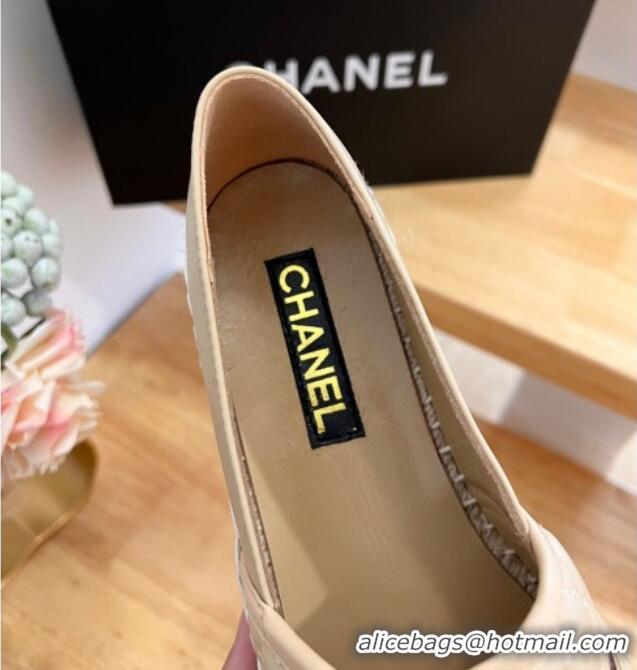 Sumptuous Chanel Quilted Leather Espadrilles with Metal Letters Beige 022221