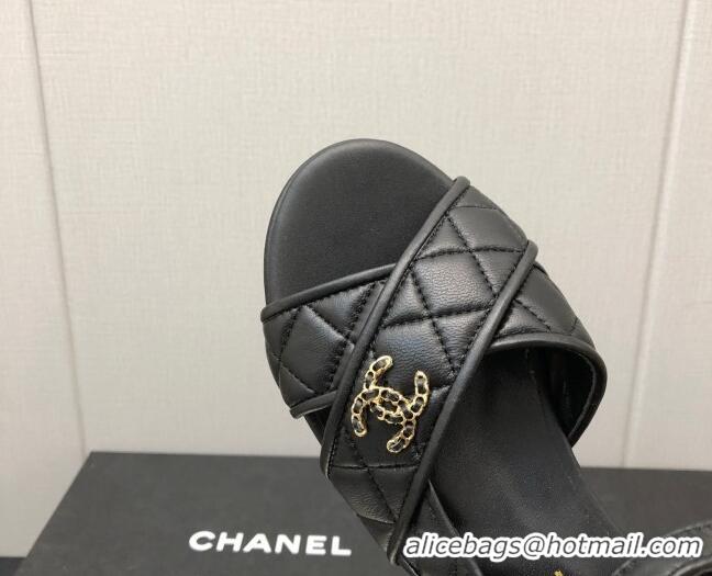 Best Grade Chanel Quilted Lambskin Wedge Platform Sandals G39918 Black