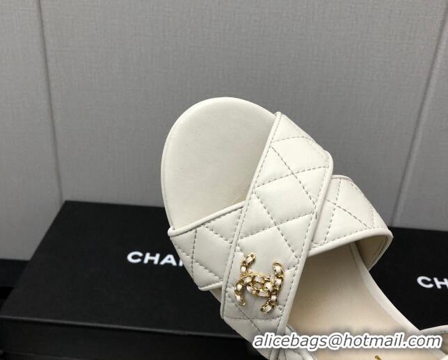 Good Looking Chanel Quilted Lambskin Wedge Platform Sandals G39918 White