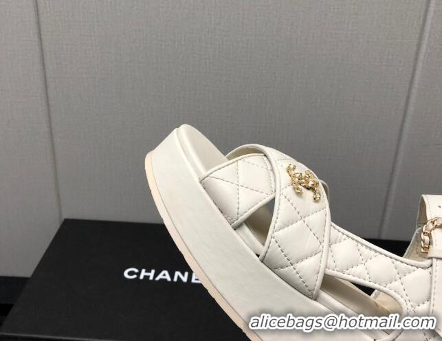 Good Looking Chanel Quilted Lambskin Wedge Platform Sandals G39918 White