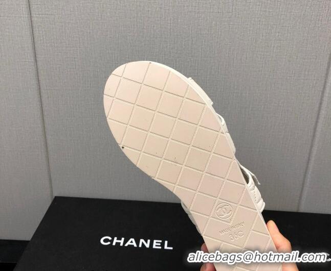 Good Looking Chanel Quilted Lambskin Wedge Platform Sandals G39918 White